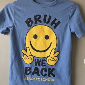 The Children's Place Blue Tee with Yellow Smiley "Bruh We Back" Graphic